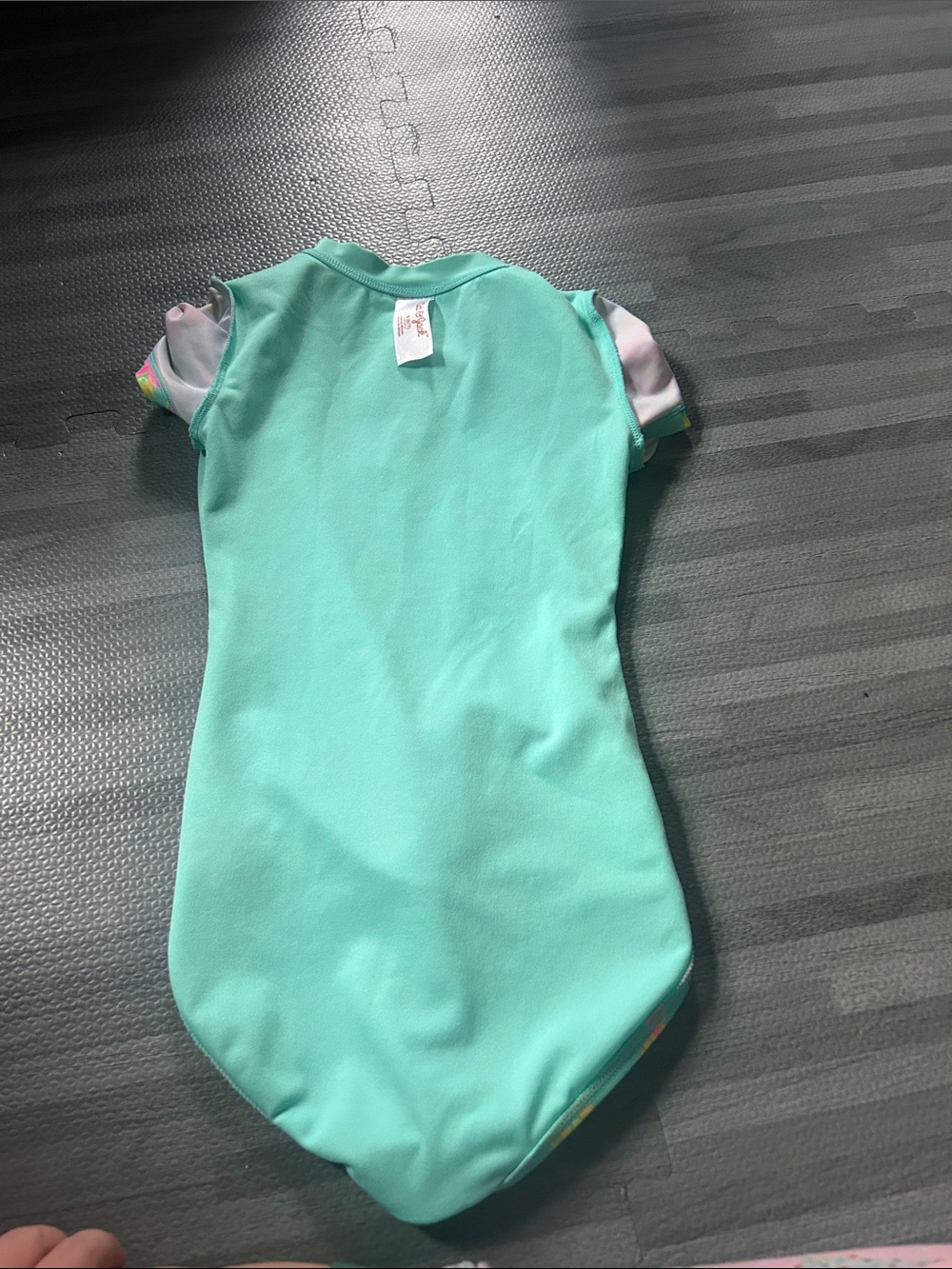 Kids Floral Zip Front Rash Guard Swimsuit - Turquoise - Picture 6 of 6